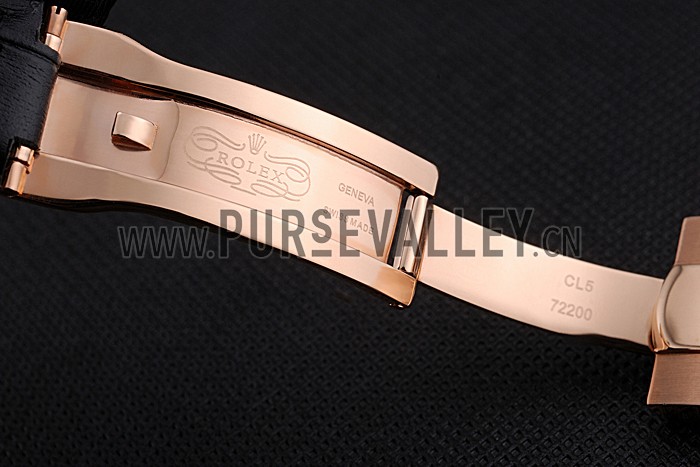 Rolex Black Leather with Rose Gold Clasp Bracelet 622498