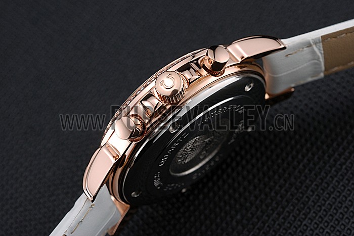 Omega Speedmaster Chronograph White Dial Gold Diamond Case White Leather Bracelet 622455