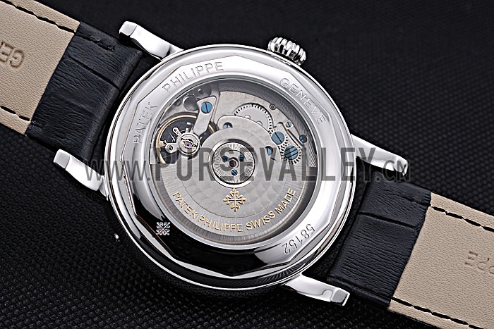Patek Philippe Geneve Grand Complications Black Dial Stainless Steel Bezel Black Leather Band 622153