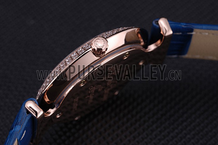 Longines La Grande Classique Blue Round Dial Diamond Case Diamond Numerals Blue Leather Band 622386