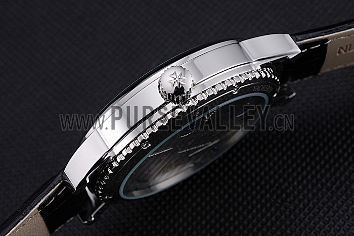 Vacheron Constantin Patrimony Contemporary Silver Case Black Dial Black Leather Strap 622306