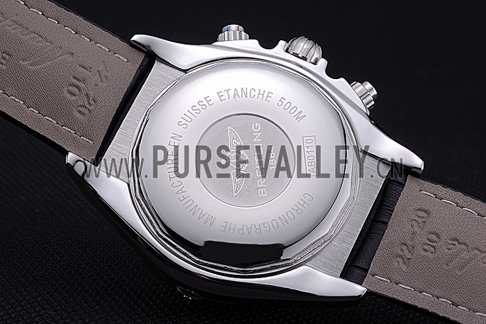 Breitling Chronomat 44 Black Dial with White Subdials Black Leather Bracelet 622511