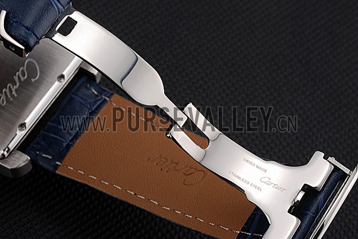 Cartier Tank MC White Dial Stainless Steel Case Blue Leather Strap 622575