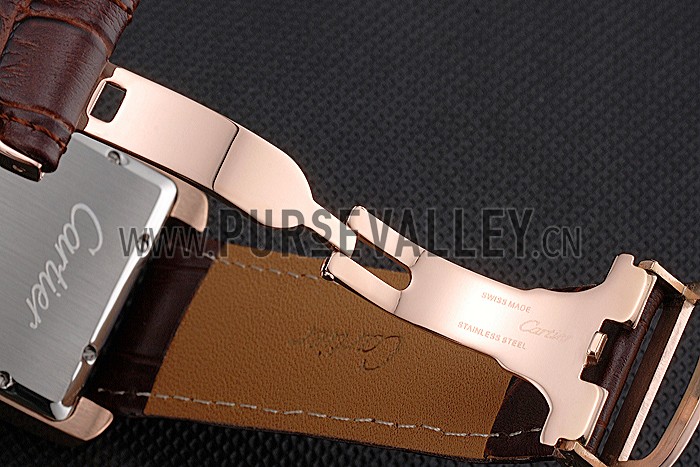 Cartier Tank MC Black Dial Gold Case Brown Leather Strap 622582