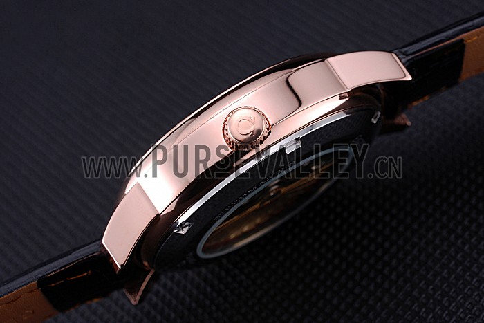 Omega DeVille Prestige Silver Dial Gold Case Black Leather Bracelet 622593