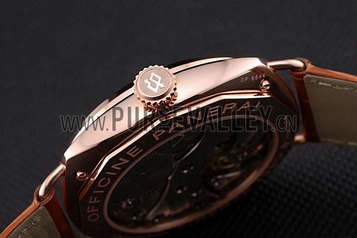 Panerai Radiomir Rose Gold Case Black Dial Brown Leather Strap 98134