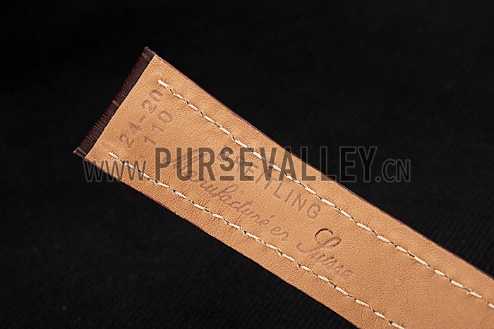 Breitling Brown Leather White Stitching Bracelet 622604