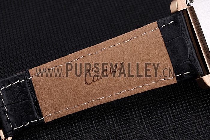 Cartier Tank MC White Dial Gold Case Black Leather Bracelet 622693