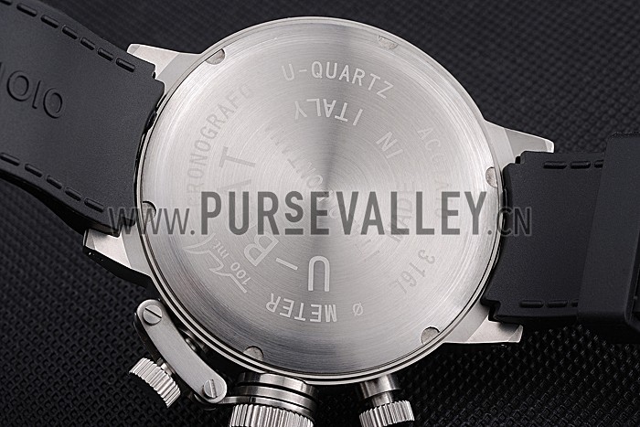 U-Boat 1001 Orange On Black Dial Stainless Steel Case Rubber Bracelet 622716