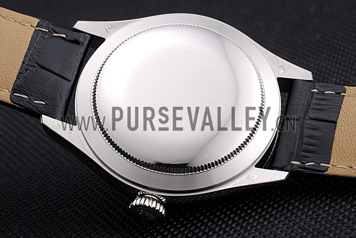 Rolex Cellini Black Dial Stainless Steel Case Black Leather Bracelet 622724