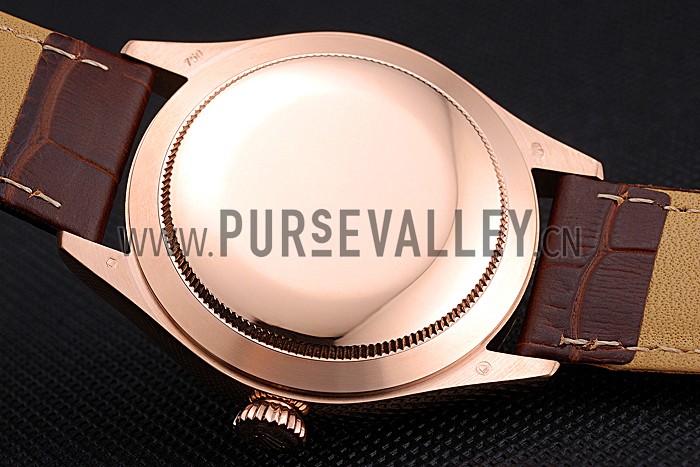 Rolex Cellini White Rose Dial Gold Case Brown Leather Bracelet 622725