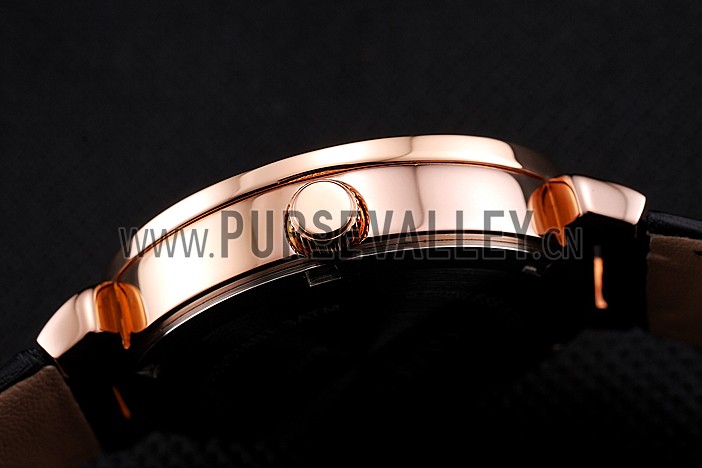 Gucci Interlocking Rose Gold Bezel with Diamonds and Black Leather Band 621514