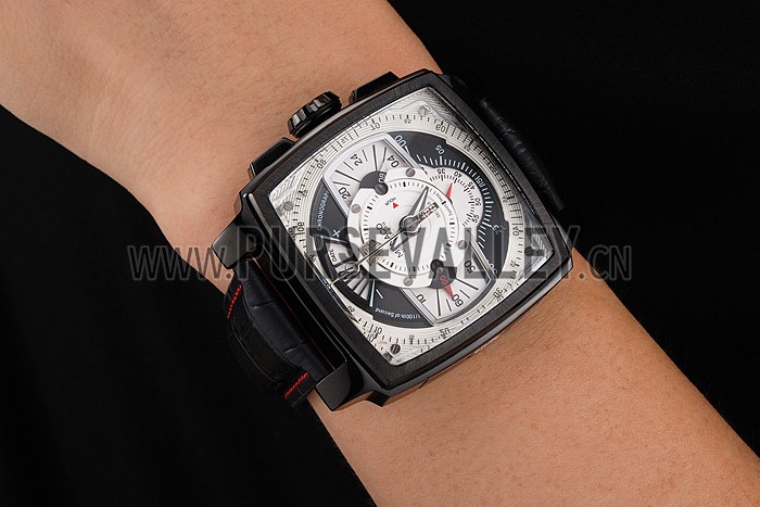 Tag Heuer Monaco Black-Red Perforated Leather Strap White Dial 80307