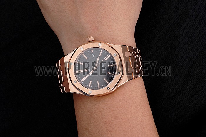 Swiss Audemars Piguet Royal Oak Black Dial Rose Gold Case And Bracelet