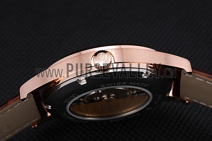 Patek Philippe Calatrava White Dial Diamond Numerals Rose Gold Case Brown Leather Strap 622834