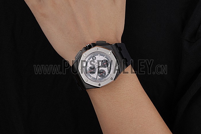 Swiss Audemars Piguet Royal Oak Offshore Chronograph White Dial Black Steel Case Black Rubber Strap 622862