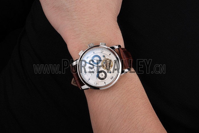Patek Philippe Perpetual Calendar Tourbillon White Dial Stainless Steel Case Brown Leather Strap