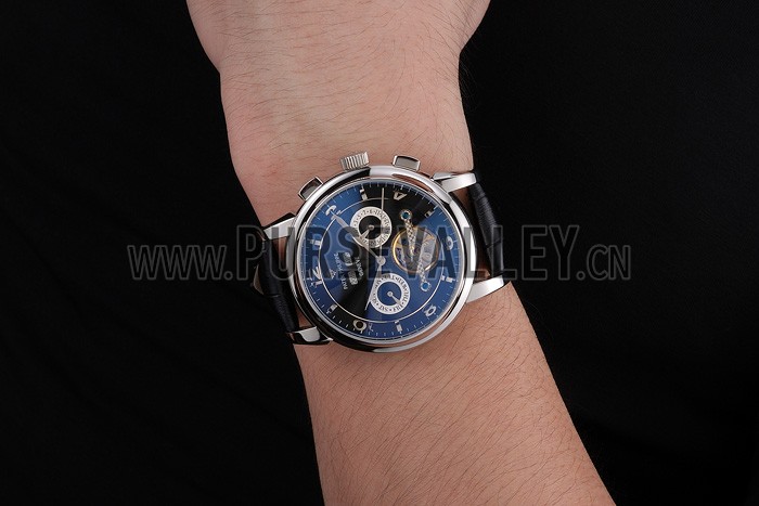 Patek Philippe Perpetual Calendar Tourbillon Black Dial Stainless Steel Case Brown Leather Strap