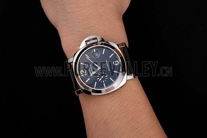 Panerai Luminor Marina Date Black Hobnail Pattern Dial Stainless Steel Case Black Leather Strap