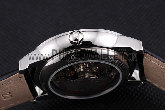 Omega De Ville Prestige Co-Axial Black Dial Silver Case Black Leather Strap Roman Numeral