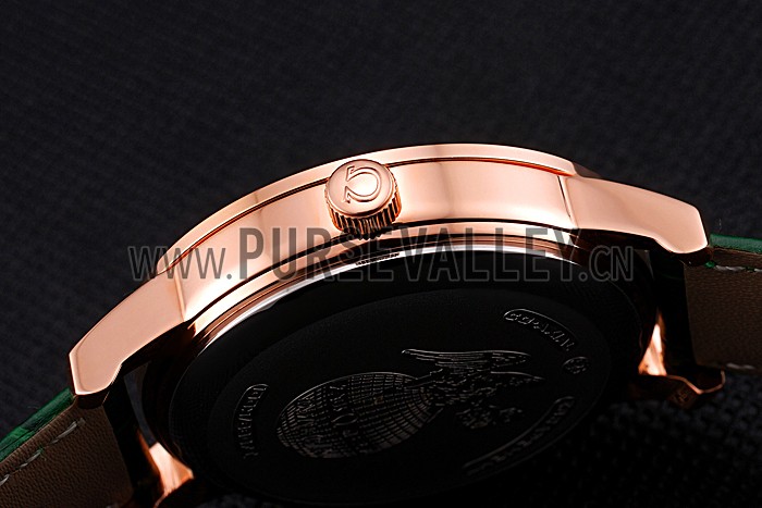 Omega DeVille Prestige Co-Axial Diamond Gold Case Mother-Of-Pearl Dial Green Leather Strap