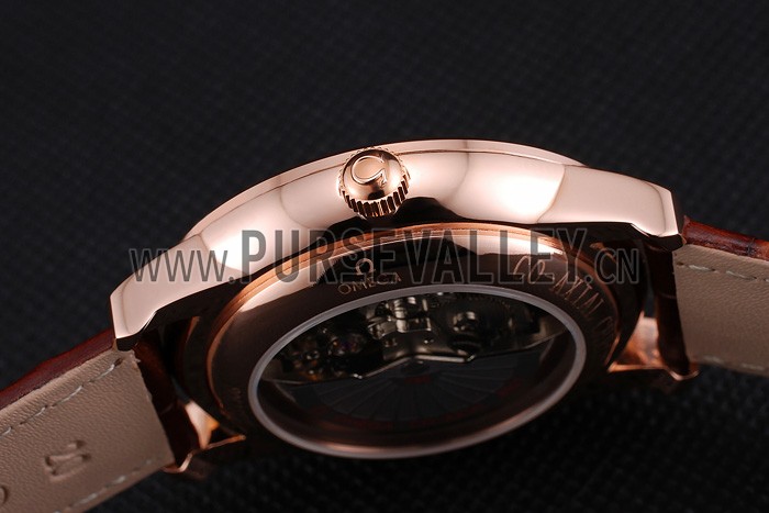 Omega De Ville Prestige Co-Axial White Dial Rose Gold Case Brown Leather Strap Roman Numeral
