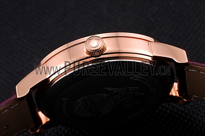 Omega DeVille Prestige Co-Axial Diamond Gold Case Mother-Of-Pearl Dial Purple Leather Strap