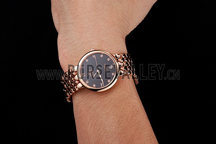 Omega De Ville Prestige Black Dial With Diamonds Rose Gold Case And Bracelet