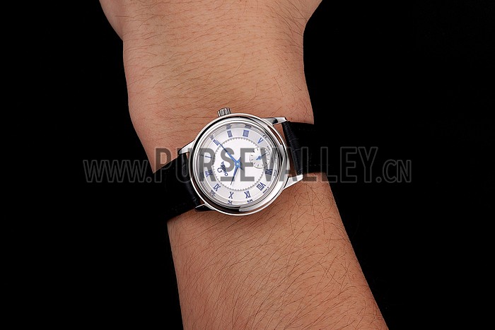 Omega De Ville Prestige Small Seconds White Dial Blue Numerals Stainless Steel Case Black Leather Strap