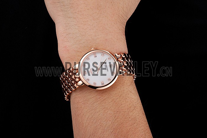 Omega De Ville Prestige White Dial With Diamonds Rose Gold Case And Bracelet