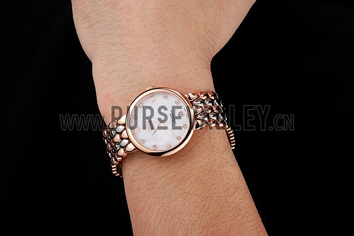 Omega De Ville Prestige White Dial With Diamonds Rose Gold Case Two Tone Bracelet