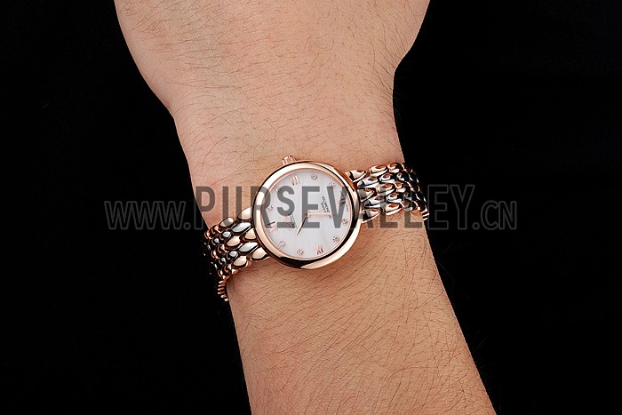 Omega De Ville Prestige No Date White Dial With Diamonds Rose Gold Case Two Tone Bracelet