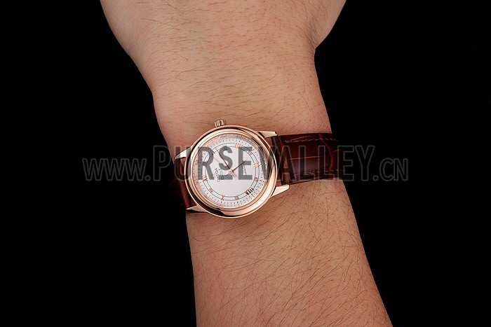 Omega De Ville Prestige Ladies White Dial Rose Gold Case Brown Leather Strap