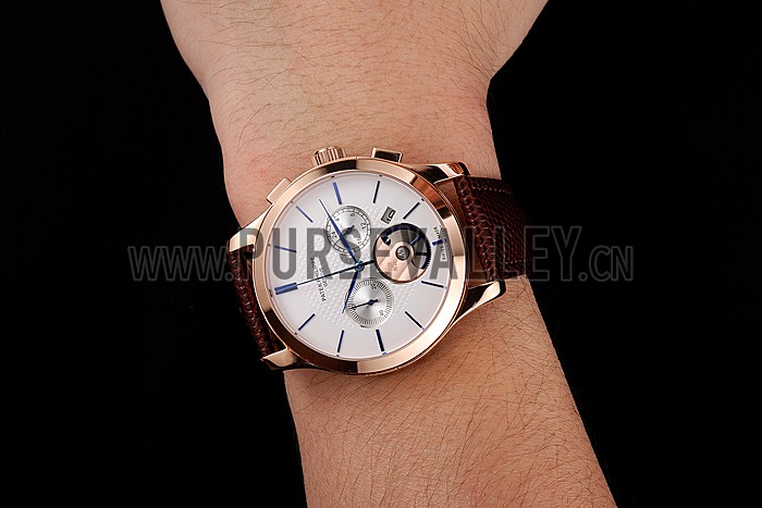 Patek Philippe Chronograph White Dial Rose Gold Case Brown Leather Strap