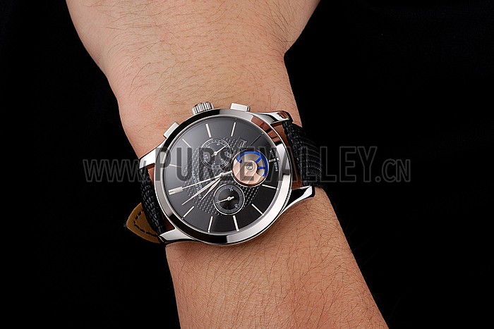 Patek Philippe Chronograph Black Dial Stainless Steel Case Black Leather Strap