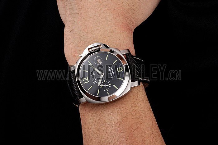 Swiss Panerai Luminor Marina Black Dial Stainless Steel Case Black Leather Strap