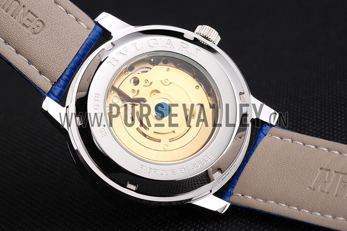 Bvlgari Novelties White Dial Silver Case Blue Leather Strap