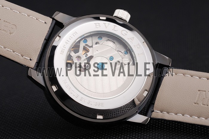 Bvlgari Tourbillon White Dial Black Case Black Leather Strap