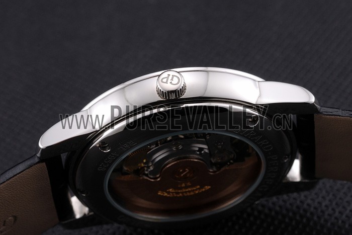 Swiss Girard-Perregaux 1966 Black Dial Silver Diamond Case Black Leather Strap