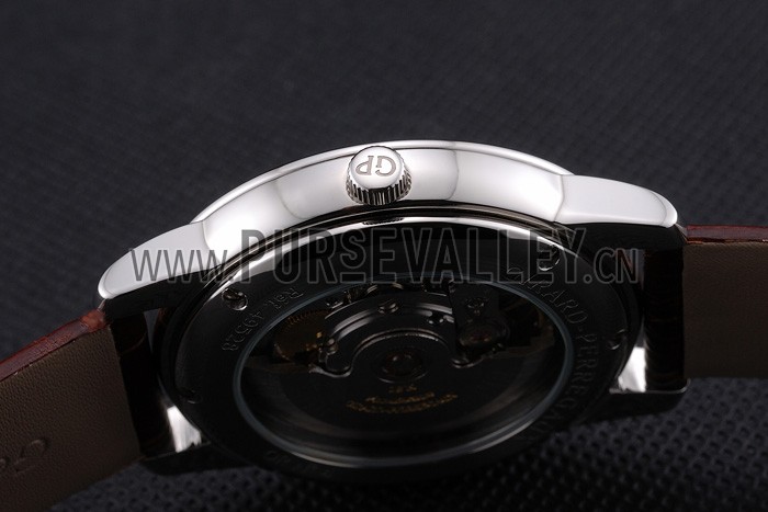 Swiss Girard-Perregaux 1966 White Dial Silver Diamond Case Brown Leather Strap