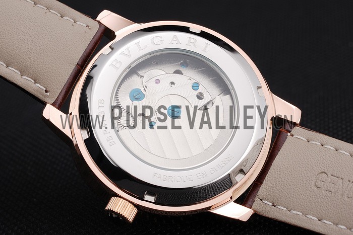 Bvlgari Tourbillon White Dial Gold Case Brown Leather Strap