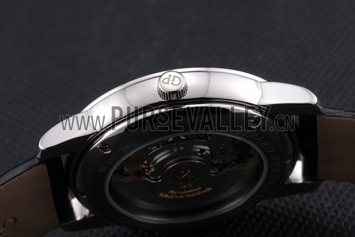Swiss Girard-Perregaux 1966 Automatic White Dial Silver Diamond Case Black Leather Strap