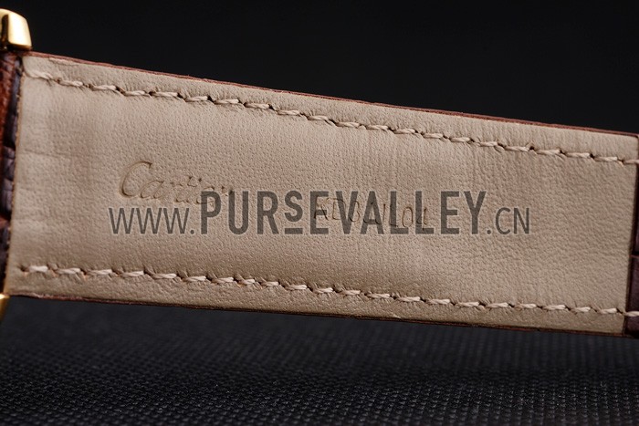 Swiss Cartier Rotonde Small Complication Brown Dial Gold Diamond Case Brown Leather Strap