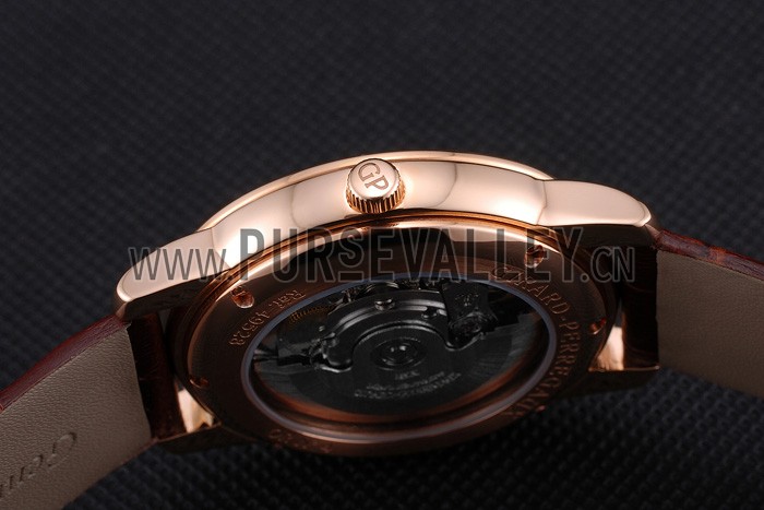 Swiss Girard-Perregaux 1966 Automatic White Dial Gold Case Blue Numerals Brown Leather Strap