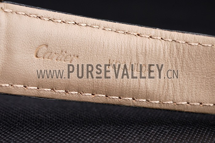 Swiss Cartier Rotonde Small Complication White Dial Gold Diamond Case Black Leather Strap