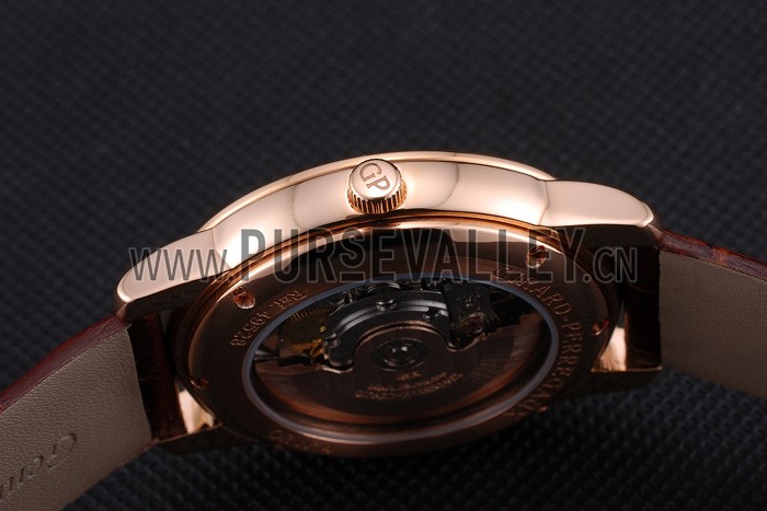 Swiss Girard-Perregaux 1966 Black Dial Gold Diamond Case Brown Leather Strap