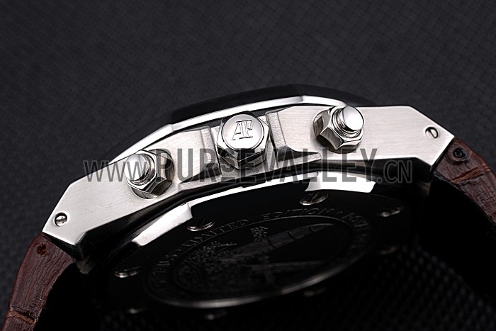 Swiss Audemars Piguet Royal Oak Chronograph White Dial Stainless Steel Case Brown Leather Strap 622864