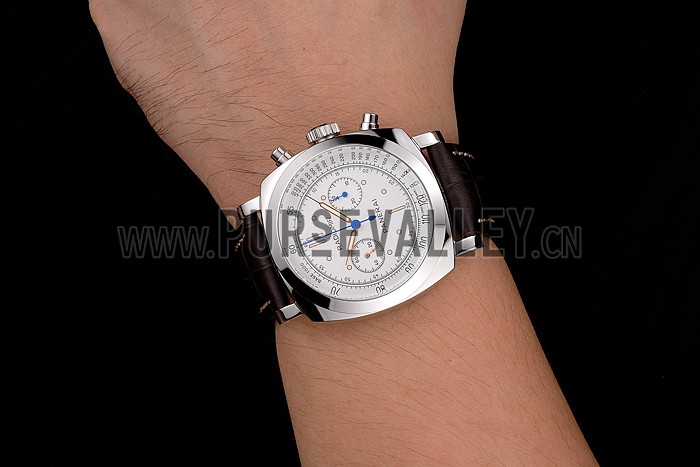 Swiss Panerai Radiomir 1940 Chronograph White Dial Stainless Steel Case Brown Leather Strap