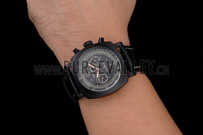 Swiss Panerai Radiomir 1940 Chronograph Black Dial Black Ionized Case Black Leather Strap