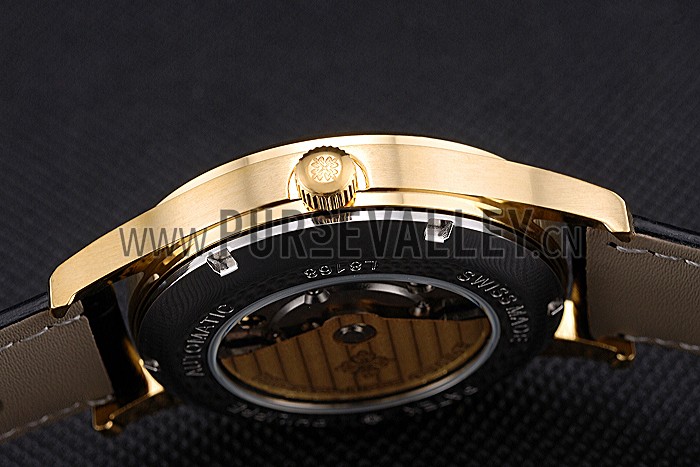 Patek Philippe Calatrava Black Dial Gold Case Black Leather Strap 622845